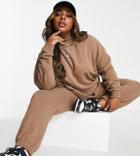 Chelsea Peers Curve Oversized High Neck Sweat And Sweatpants Set With Woven Logo Tab In Taupe-brown