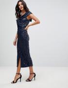 Lavish Alice One Sleeve Midi Dress With Wrap Front - Purple