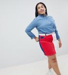 Asos Design Curve Denim Original Skirt In Color Block - Multi