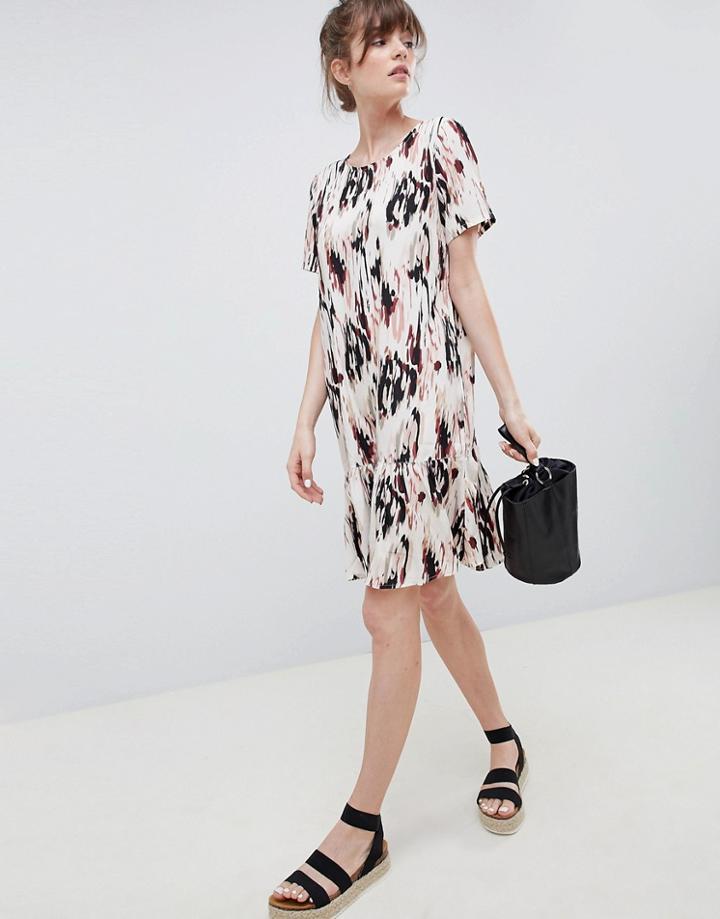 Ichi Printed Drop Hem Dress - White