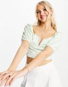Skylar Rose Puff Sleeve Crop Top In Mint-green