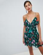 C/meo Floral Ruffle Mini Dress - Green