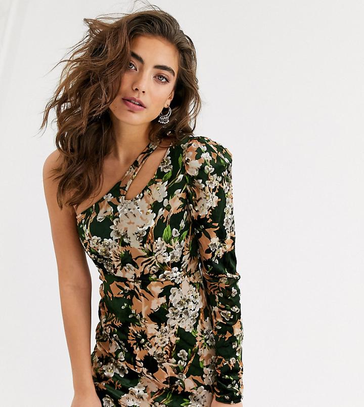 Ebonie N Ivory One Sleeve Mini Dress In Floral-multi