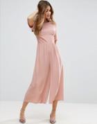 Asos Tea Jumpsuit With Ruched Sleeve Detail - Pink