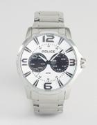 Police Visionary Mens Multi Functional White Dial Stainless Steel Bracelet - Silver