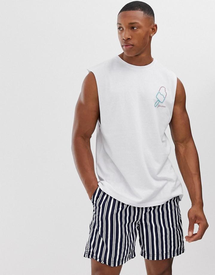 Jack & Jones Originals Tank With Raw Cut Sleeves - White