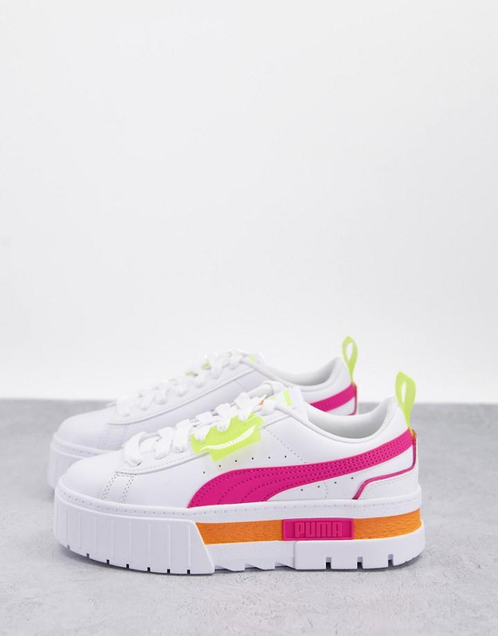 Puma Mayze Platform Sneakers In White And Pink
