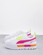 Puma Mayze Platform Sneakers In White And Pink