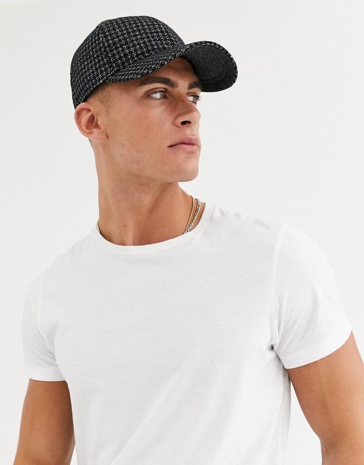 Ted Baker Prestun Micro Check Cap In Dark Gray