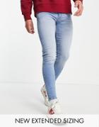 Asos Design Spray On Jeans In Power Stretch With Vintage Mid Wash And Abrasions-blues