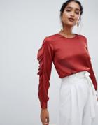 Closet London Long Sleeve Blouse With Frill Detail - Gray