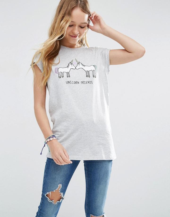 Asos T-shirt With Unicorn Friends Print - Gray Marl
