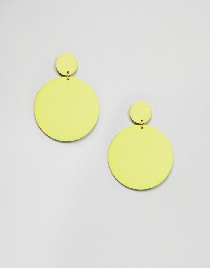 Asos Design Resin Disc Drop Earrings - Yellow