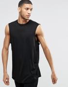 Asos Drapey Oversized Sleeveless T-shirt With Curve Hem - Black