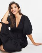Asos Design Cotton Poplin Shirred Bodice Maxi Dress In Black