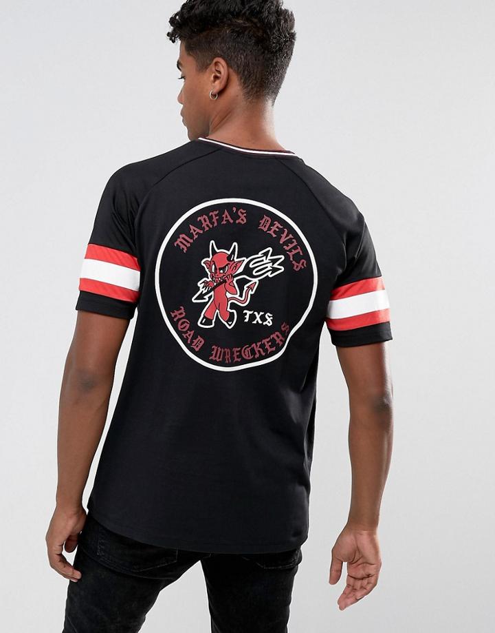Asos Relaxed Raglan T-shirt With Mesh Sleeve & Devil Back Print - Black