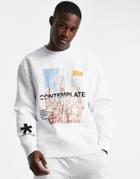 Topman 'contemplate' Print Sweatshirt In White