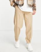 Asos Design Oversized Tapered Pants In Stone-neutral