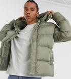 Asos Design Tall Recycled Puffer Jacket With Detachable Hood In Khaki-green
