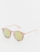 Asos Design Round Sunglasses With Metal Arms And Flash Lens In Pink Marble - Pink