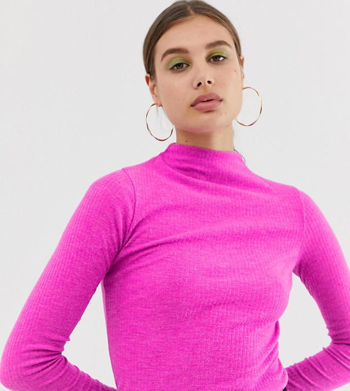 River Island Brushed Top With High Neck In Pink - Pink