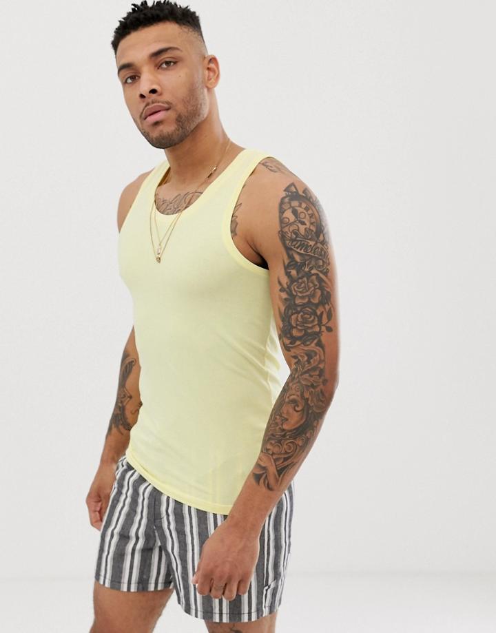 Asos Design Organic Muscle Fit Tank In Yellow