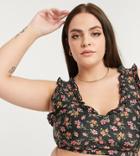Peek & Beau Curve Exclusive Crop Bikini Top With Frill Detail In Winter Floral-multi