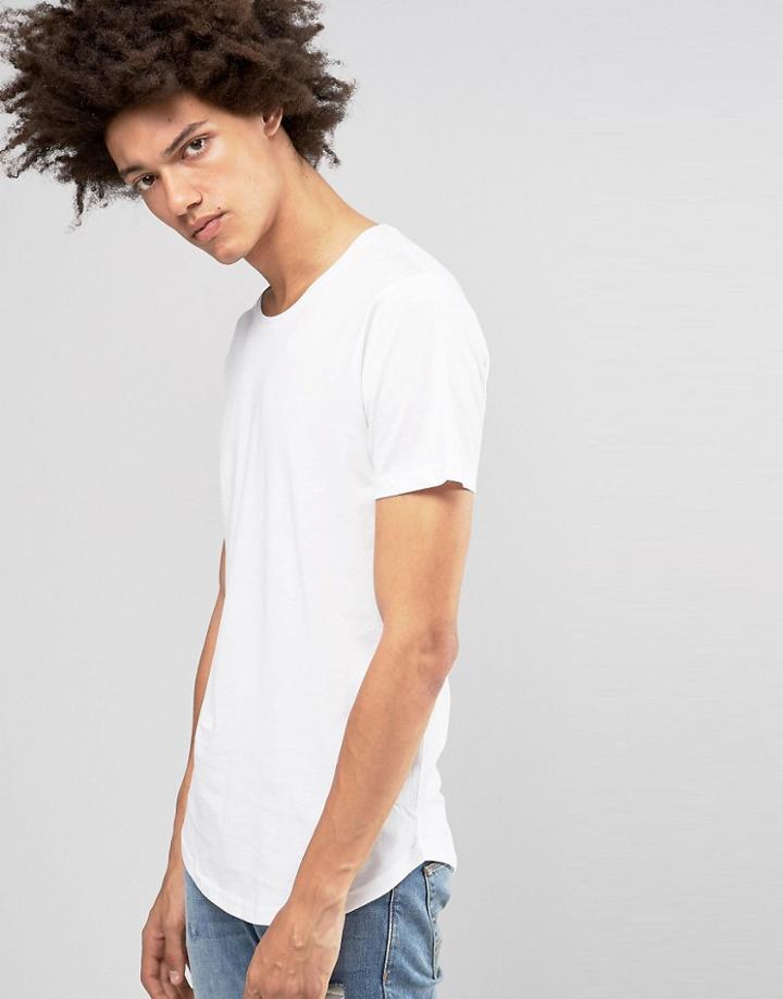 Troy Long Lined Curved T-shirt - White