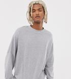 Collusion Long Sleeve Dropped Shoulder T-shirt In Gray Marl - Gray