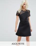 Asos Petite Scuba Skater Dress With Mesh Panel - Black