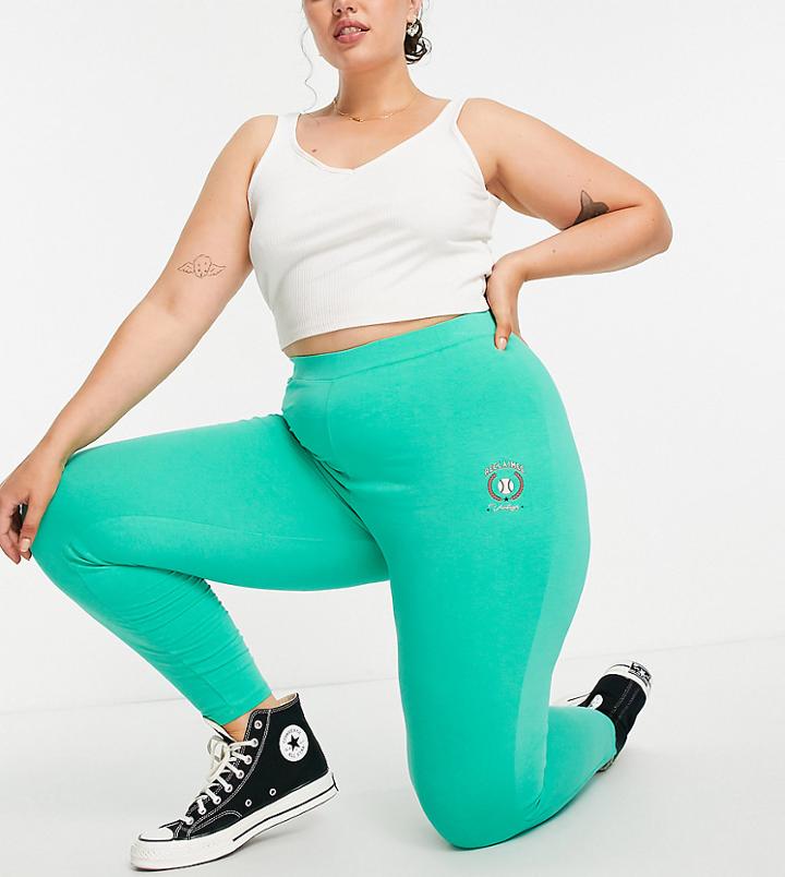 Reclaimed Vintage Inspired Plus Logo Leggings In Green Set