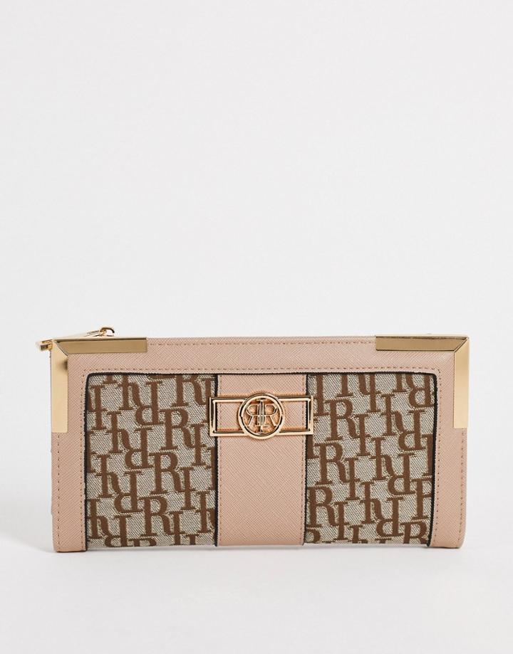 River Island Jacquard Monogram Wallet In Brown