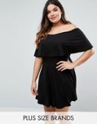 Club L Plus Essentials Mini Skater Dress With Overlay - Black