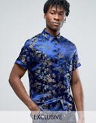 Reclaimed Vintage Brocade Shirt In Reg Fit - Navy