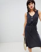 Warehouse Midi Dress With Knot Front In Gray - Gray