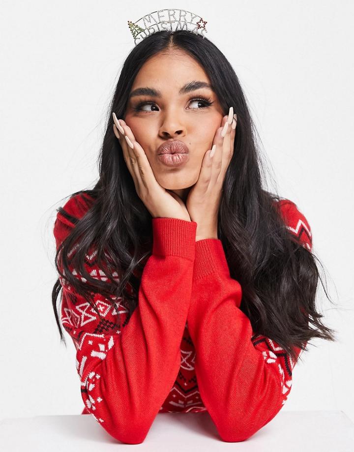Asos Design Christmas Headband With Crystal Merry Christmas-gold