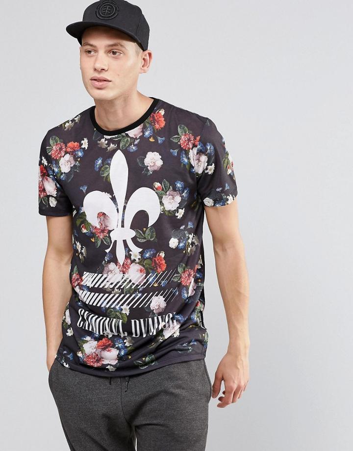 Criminal Damage Floral Print T-shirt - Black