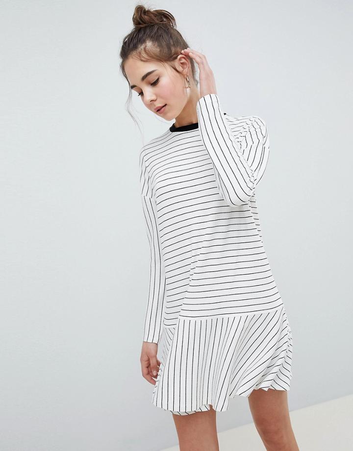 Asos Design Mini Rib Dropped Smock Dress In Stripe-multi