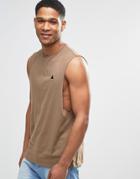 Asos Logo Sleeveless T-shirt With Dropped Armhole In Brown - Brown