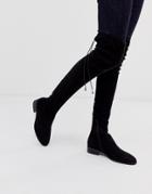 Asos Design Kayden Petite Flat Thigh High Boots In Black - Black
