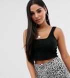 Asos Design Petite Crop Cami With Square Neck And Lettuce Hem In Black