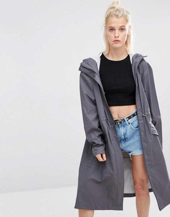 Rains Noon Synch Waist Long Jacket - Gray
