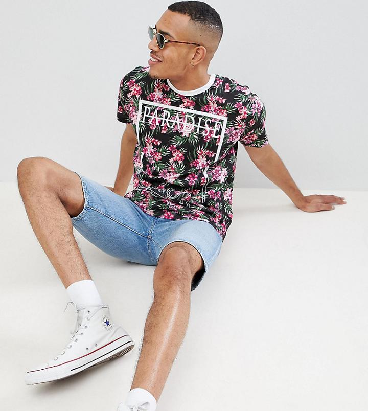 Jacamo Tall T-shirt In Paradise Floral Block Print - White