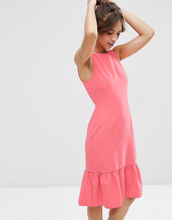 Asos Petite Structured Frill Hem Dress - Orange