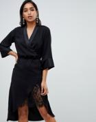 Vila Tie Waist Lace Detail Dress - Black