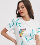 We Are Hairy People Organic Cotton T-shirt With Hand Painted Butterfly-white