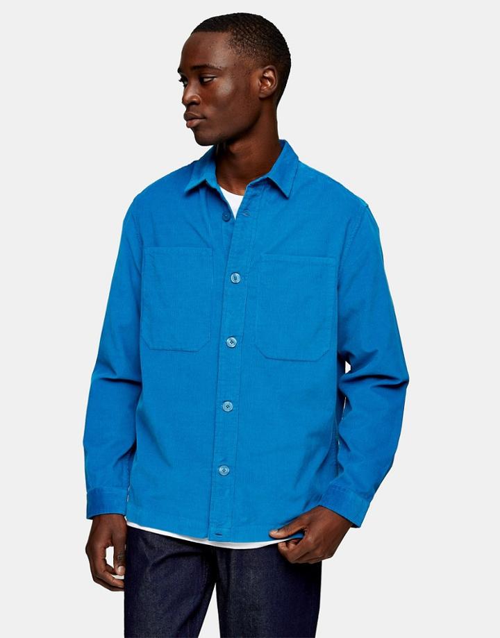 Topman Micro Cord Overshirt In Blue-blues