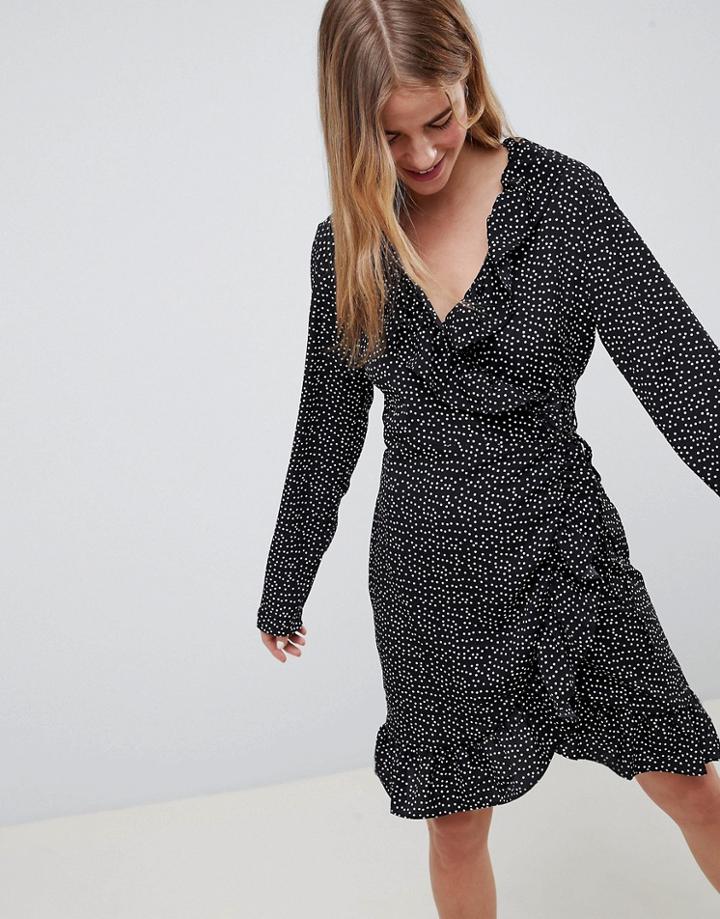 Vila Polka Dot Wrap Dress - Black