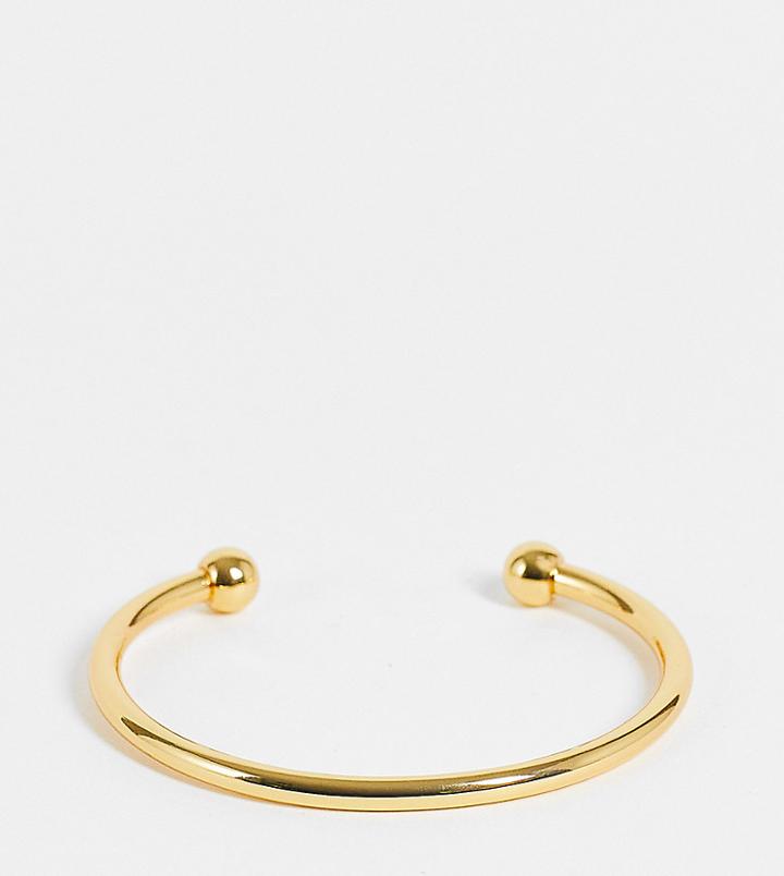 Asos Design Curve 14k Gold Plated Cuff Bracelet With Ball Ends