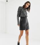 Warehouse Faux Leather Mini Skirt With Zip Front In Black - Black
